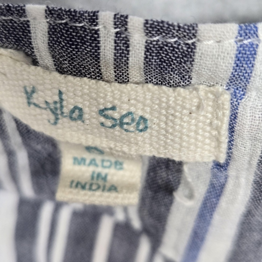 Kyla Seo Dress Womens Small Multicolor Embroidered Boho Stripe Cotton Swing - Picture 7 of 14